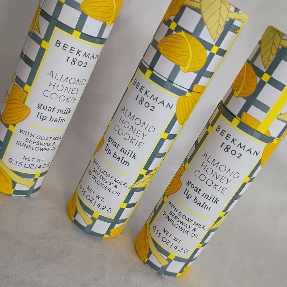 Set of 3-Beekman 1802 Almond Honey Cookie Goat Milk Lip Balm .15 oz each